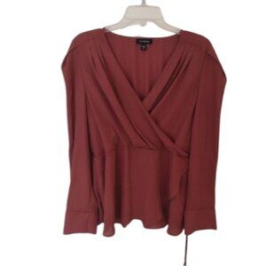 Le Château Women’s Blouse Rust Brown Wrap Front Long Sleeve Top Size M